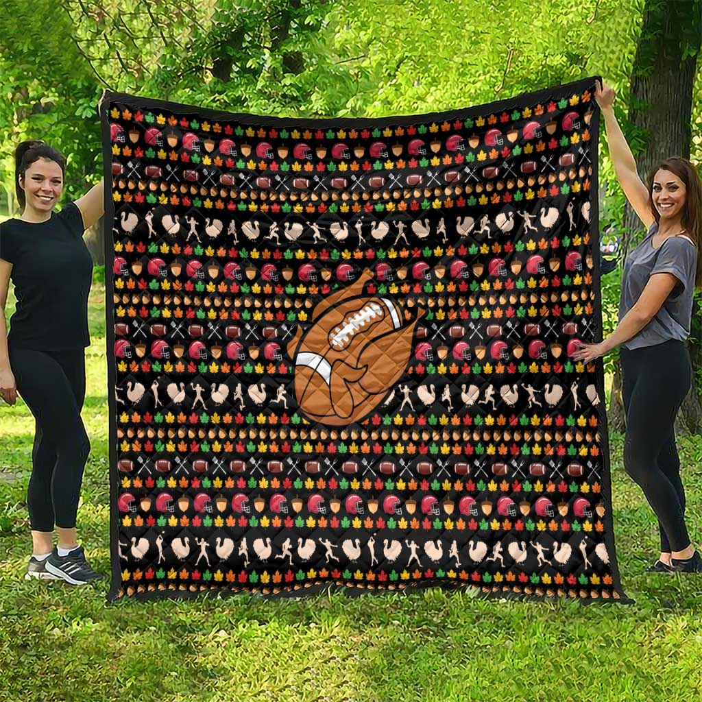 Merry Christmas Turkey Football Quilt Fall Leaves Pattern for Game Day Fans - Wonder Print Shop