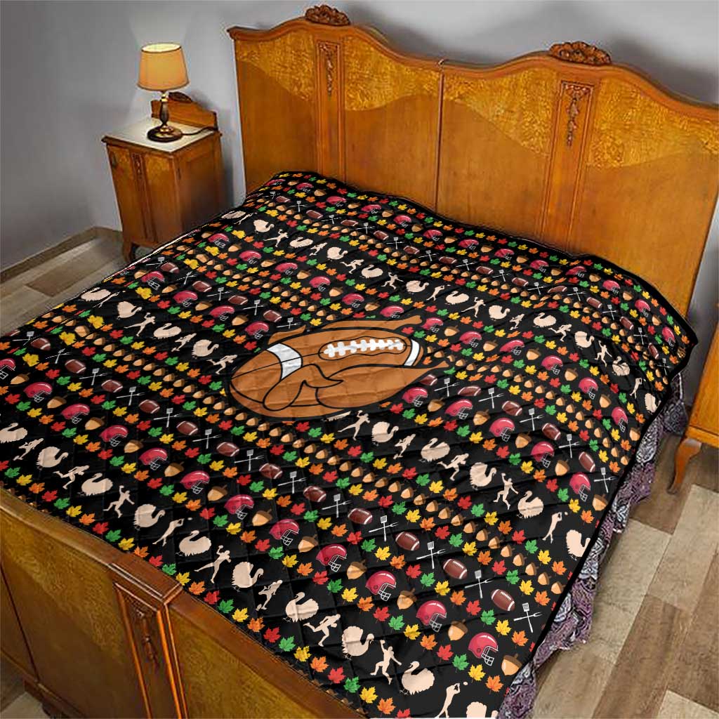 Merry Christmas Turkey Football Quilt Fall Leaves Pattern for Game Day Fans - Wonder Print Shop