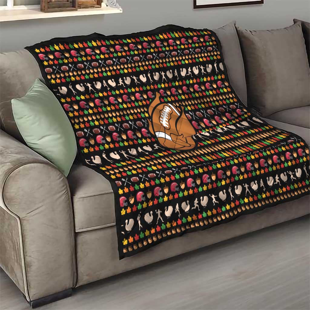Merry Christmas Turkey Football Quilt Fall Leaves Pattern for Game Day Fans - Wonder Print Shop