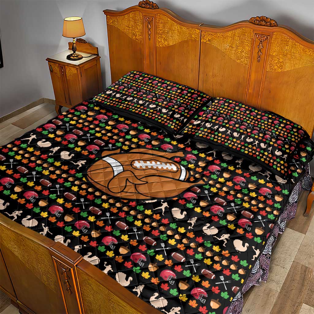 Merry Christmas Turkey Football Quilt Bed Set Fall Leaves Pattern for Game Day Fans - Wonder Print Shop