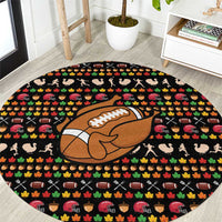 Merry Christmas Turkey Football Round Carpet Fall Leaves Pattern for Game Day Fans - Wonder Print Shop