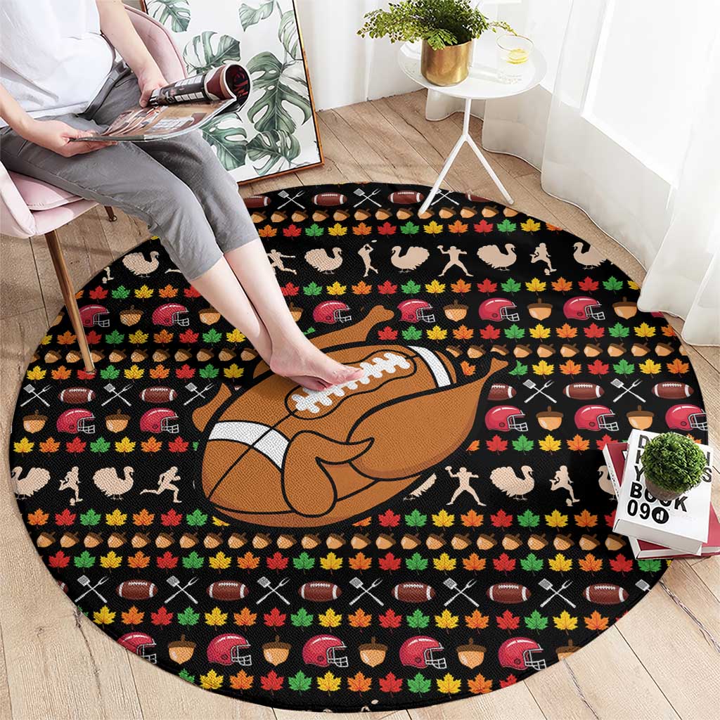Merry Christmas Turkey Football Round Carpet Fall Leaves Pattern for Game Day Fans - Wonder Print Shop