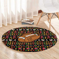 Merry Christmas Turkey Football Round Carpet Fall Leaves Pattern for Game Day Fans - Wonder Print Shop