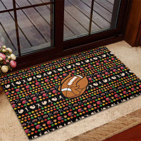 Merry Christmas Turkey Football Rubber Doormat Fall Leaves Pattern for Game Day Fans - Wonder Print Shop
