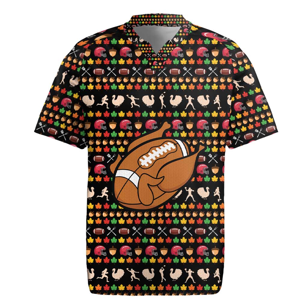 Merry Christmas Turkey Football Rugby Jersey Fall Leaves Pattern for Game Day Fans - Wonder Print Shop