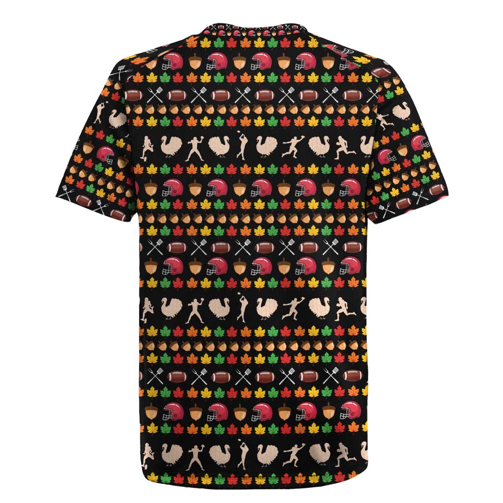 Merry Christmas Turkey Football Rugby Jersey Fall Leaves Pattern for Game Day Fans - Wonder Print Shop