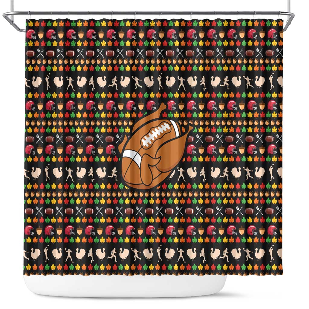 Merry Christmas Turkey Football Shower Curtain Fall Leaves Pattern for Game Day Fans - Wonder Print Shop