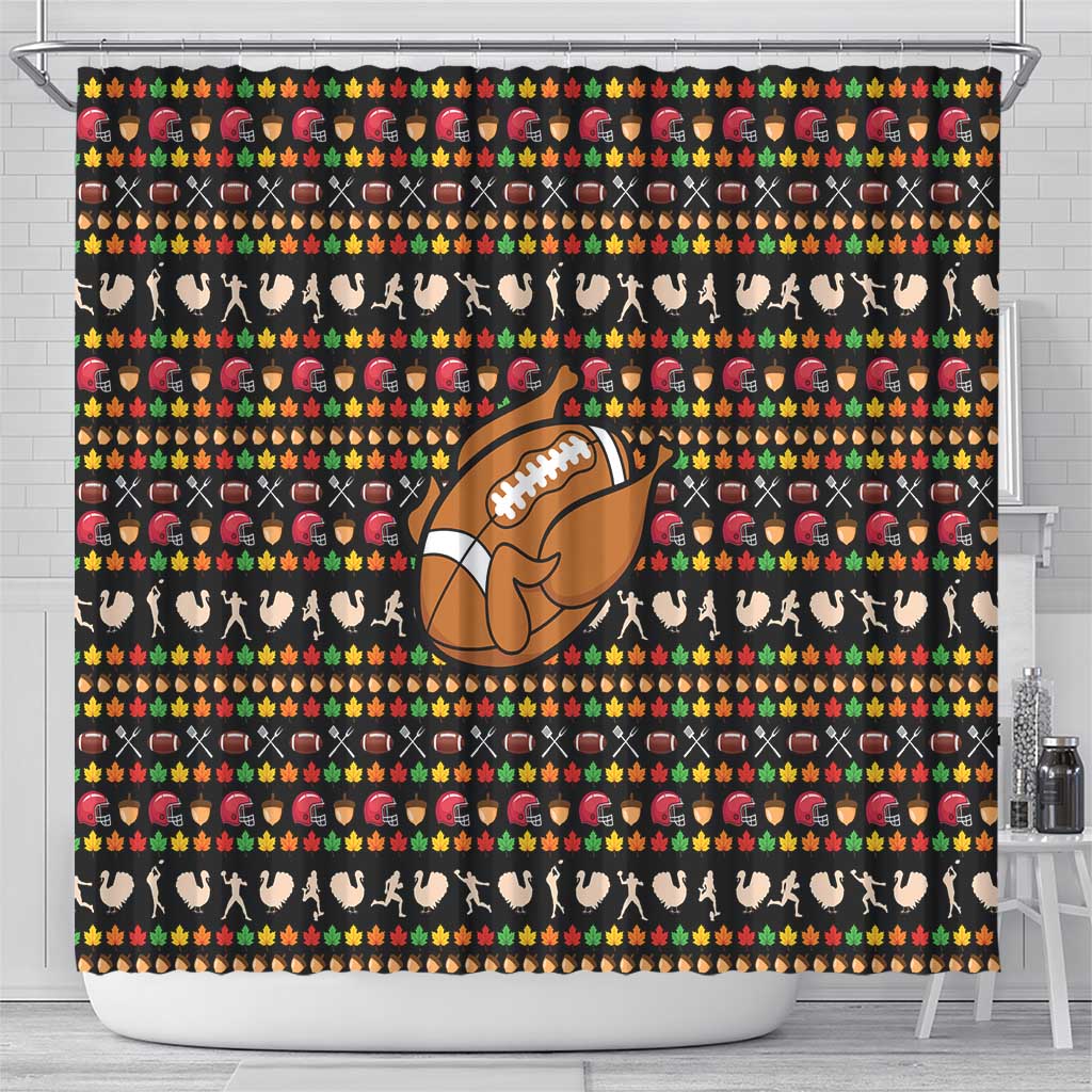 Merry Christmas Turkey Football Shower Curtain Fall Leaves Pattern for Game Day Fans - Wonder Print Shop