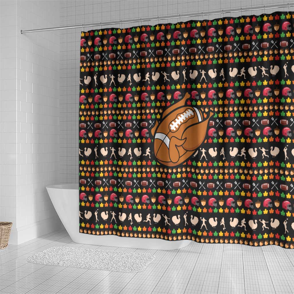 Merry Christmas Turkey Football Shower Curtain Fall Leaves Pattern for Game Day Fans - Wonder Print Shop