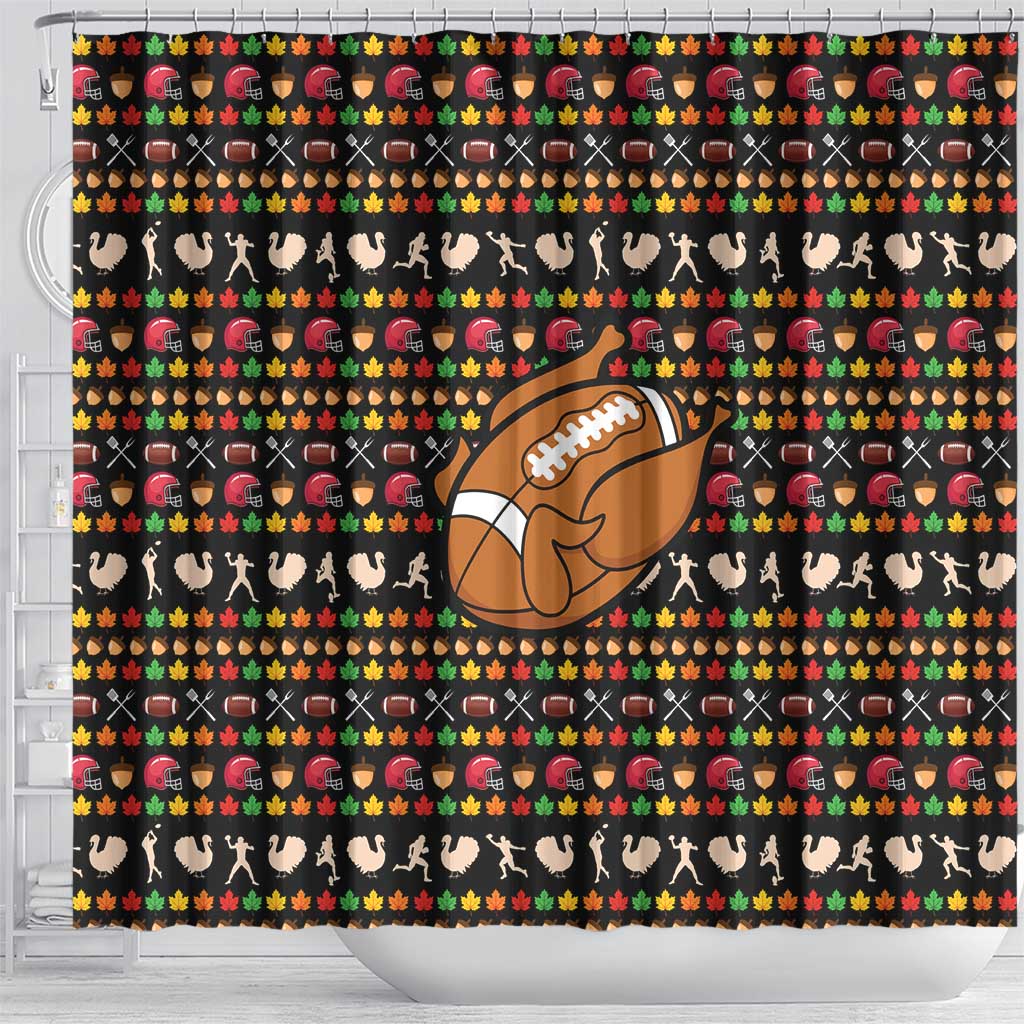 Merry Christmas Turkey Football Shower Curtain Fall Leaves Pattern for Game Day Fans - Wonder Print Shop