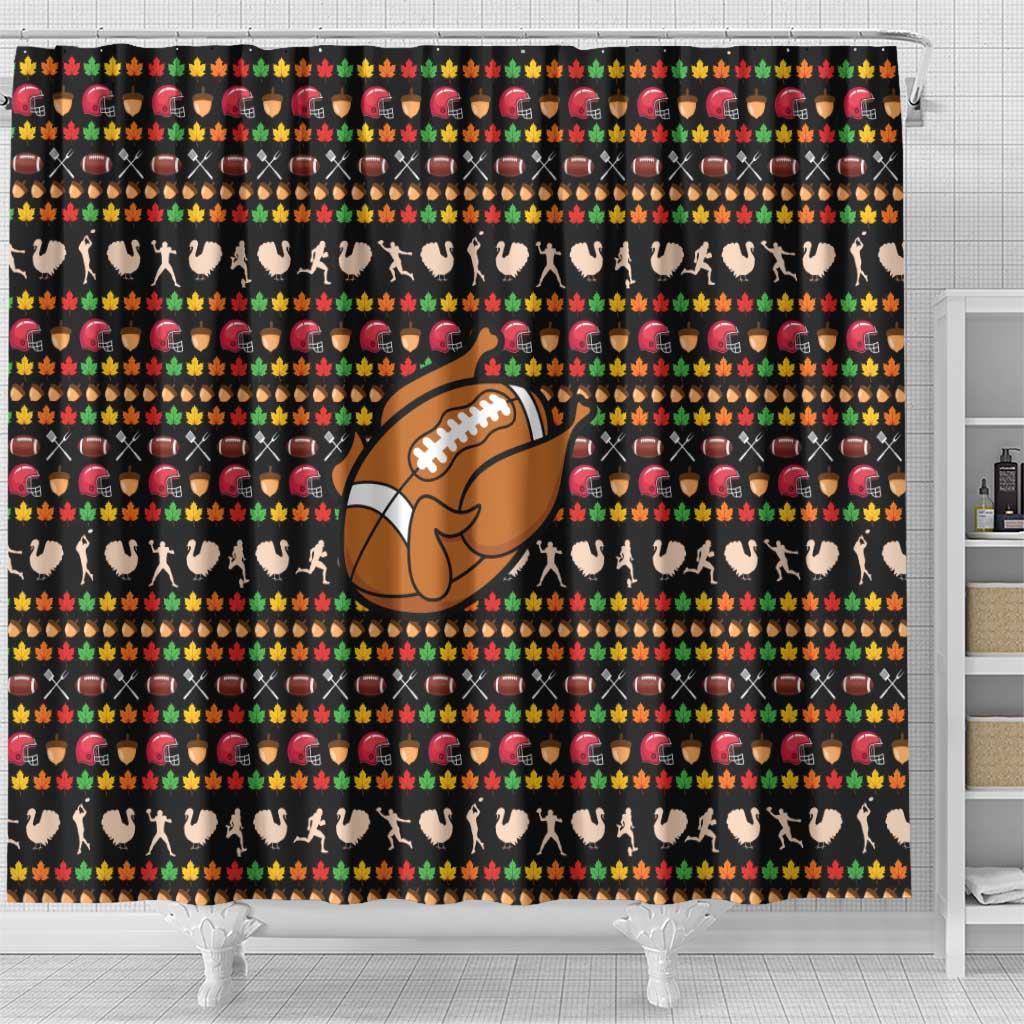 Merry Christmas Turkey Football Shower Curtain Fall Leaves Pattern for Game Day Fans - Wonder Print Shop