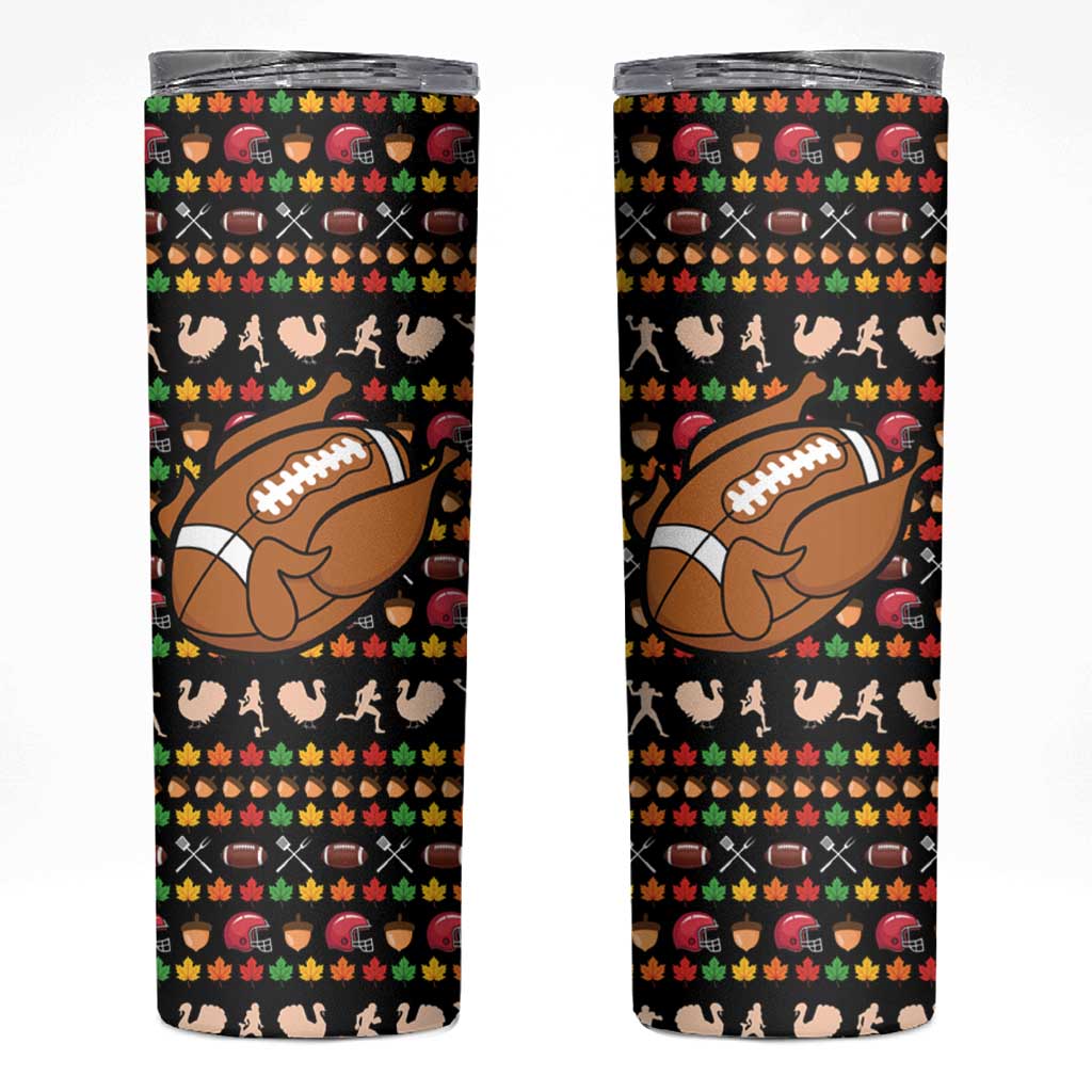 Merry Christmas Turkey Football Skinny Tumbler Fall Leaves Pattern for Game Day Fans - Wonder Print Shop