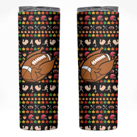 Merry Christmas Turkey Football Skinny Tumbler Fall Leaves Pattern for Game Day Fans - Wonder Print Shop
