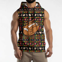 Merry Christmas Turkey Football Sleeveless Hoodie Fall Leaves Pattern for Game Day Fans - Wonder Print Shop