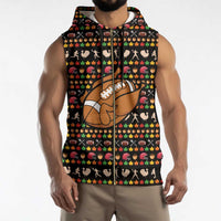 Merry Christmas Turkey Football Sleeveless Zip Hoodie Fall Leaves Pattern for Game Day Fans - Wonder Print Shop