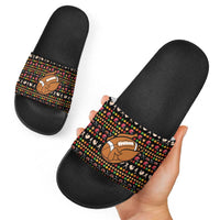 Merry Christmas Turkey Football Slide Sandals Fall Leaves Pattern for Game Day Fans - Wonder Print Shop