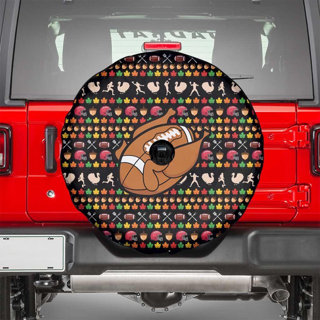 Merry Christmas Turkey Football Spare Tire Cover Fall Leaves Pattern for Game Day Fans - Wonder Print Shop