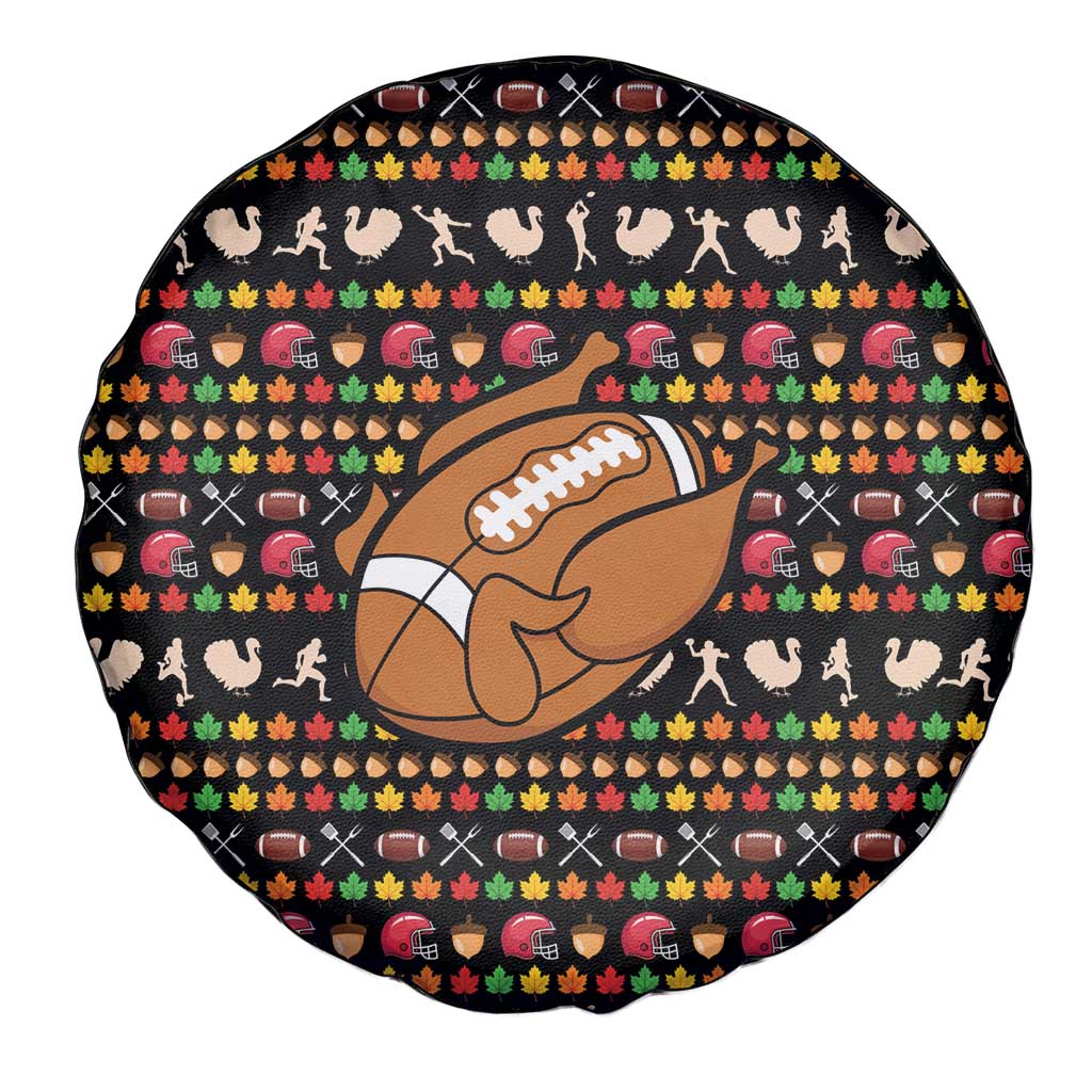 Merry Christmas Turkey Football Spare Tire Cover Fall Leaves Pattern for Game Day Fans - Wonder Print Shop