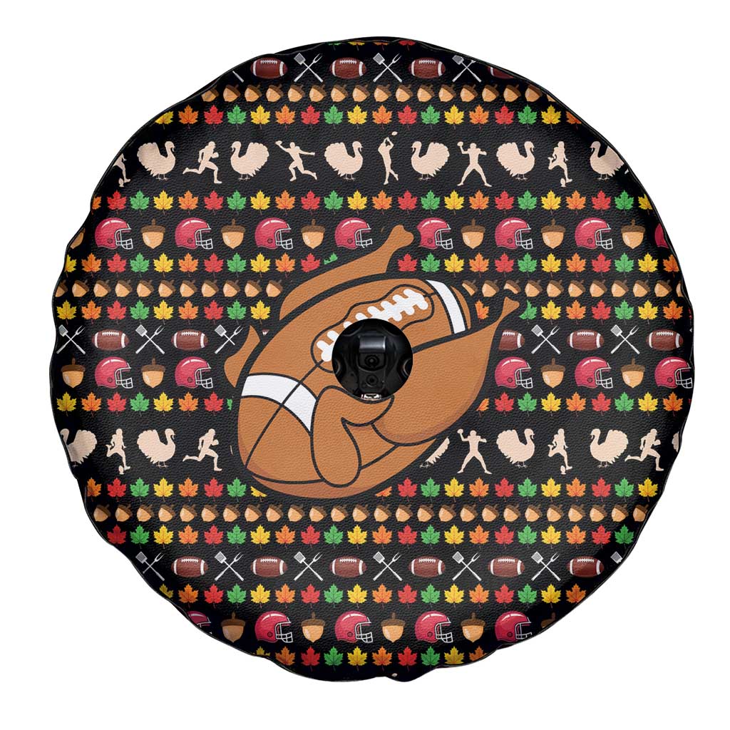 Merry Christmas Turkey Football Spare Tire Cover Fall Leaves Pattern for Game Day Fans - Wonder Print Shop