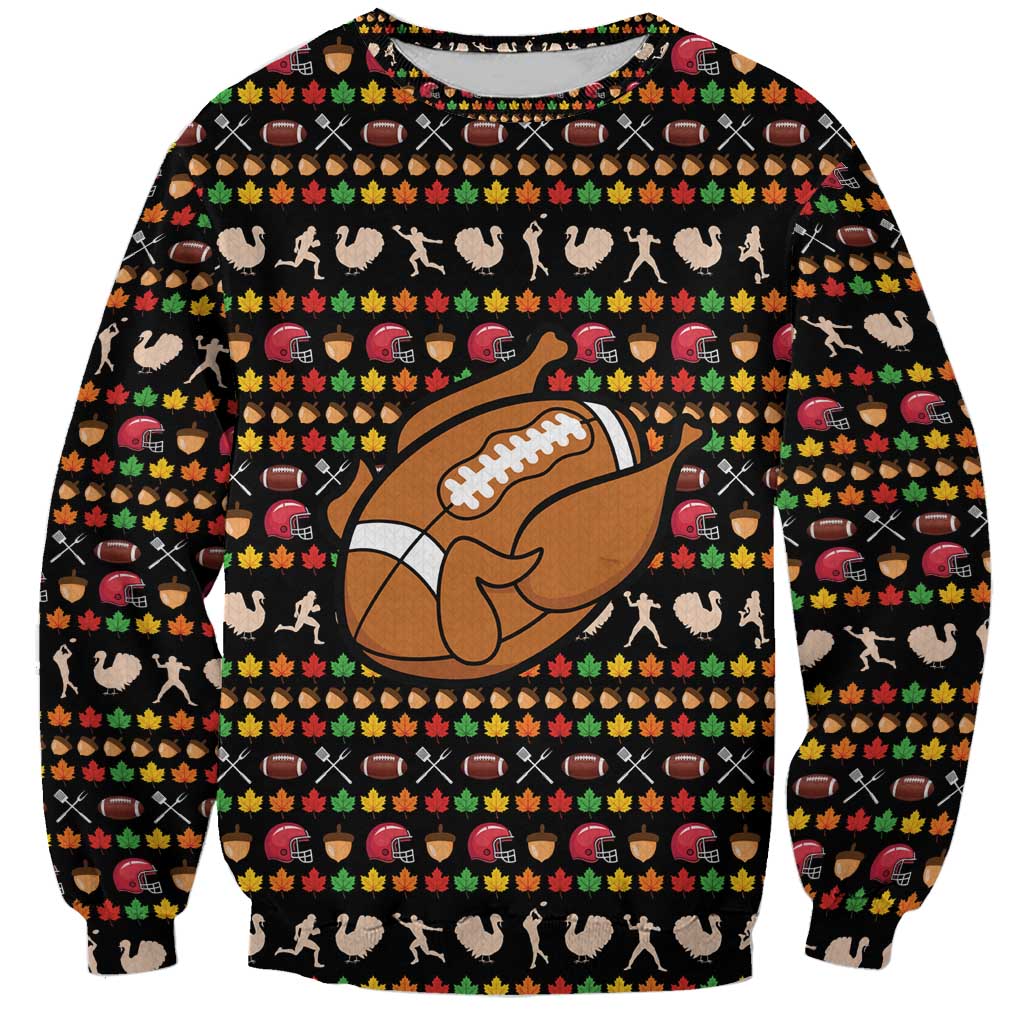 Merry Christmas Turkey Football Sweatshirt Fall Leaves Pattern for Game Day Fans - Wonder Print Shop