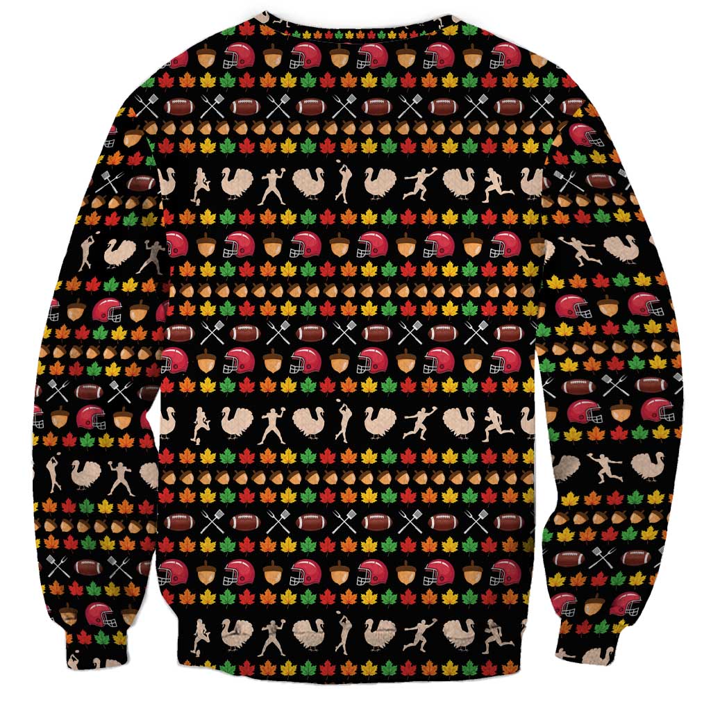 Merry Christmas Turkey Football Sweatshirt Fall Leaves Pattern for Game Day Fans - Wonder Print Shop