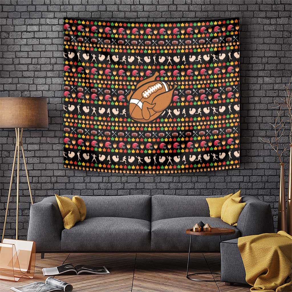 Merry Christmas Turkey Football Tapestry Fall Leaves Pattern for Game Day Fans - Wonder Print Shop