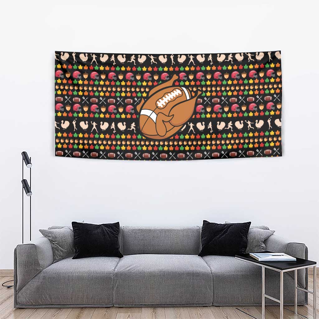Merry Christmas Turkey Football Tapestry Fall Leaves Pattern for Game Day Fans - Wonder Print Shop