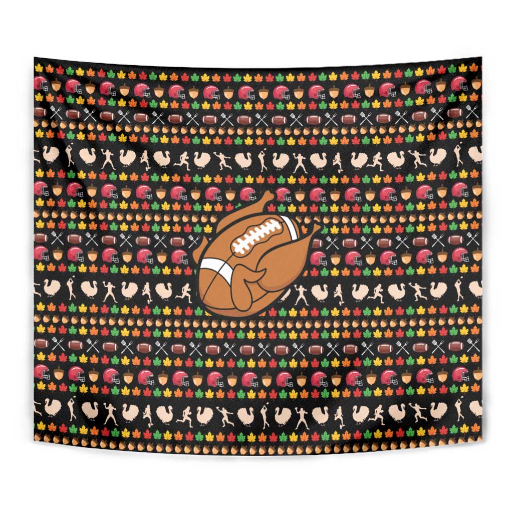 Merry Christmas Turkey Football Tapestry Fall Leaves Pattern for Game Day Fans - Wonder Print Shop