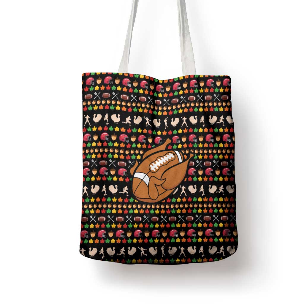 Merry Christmas Turkey Football Tote Bag Fall Leaves Pattern for Game Day Fans - Wonder Print Shop