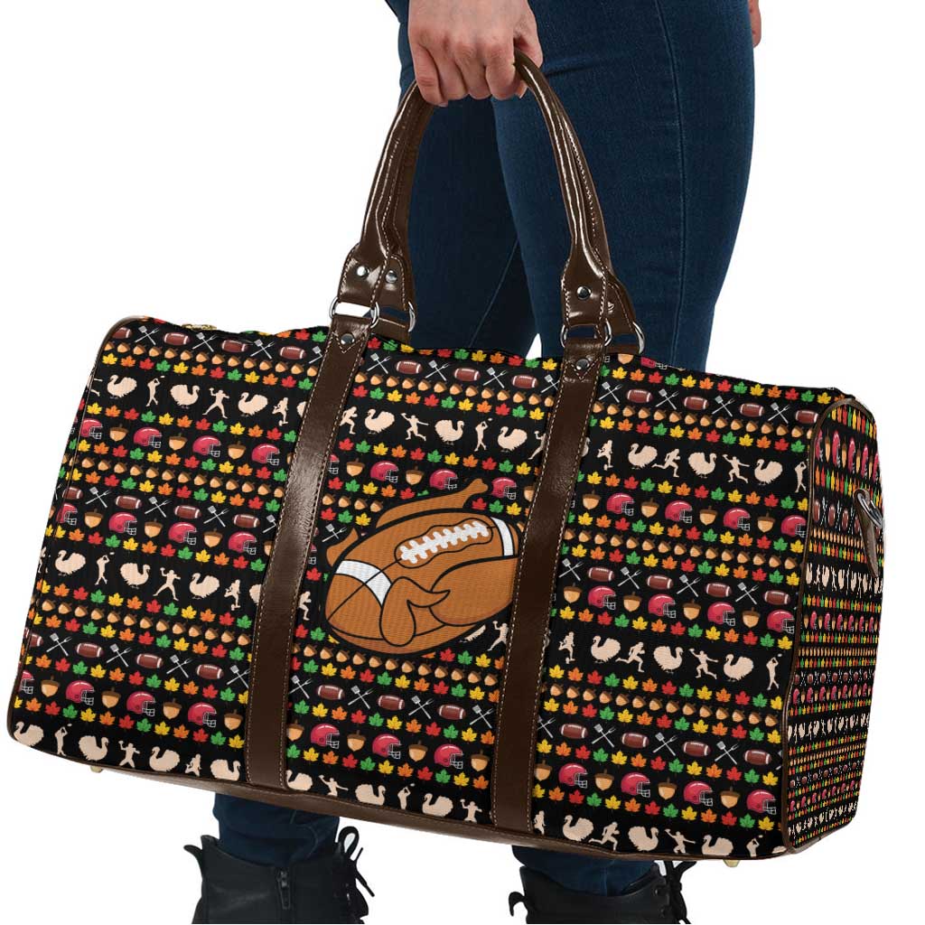 Merry Christmas Turkey Football Travel Bag Fall Leaves Pattern for Game Day Fans - Wonder Print Shop