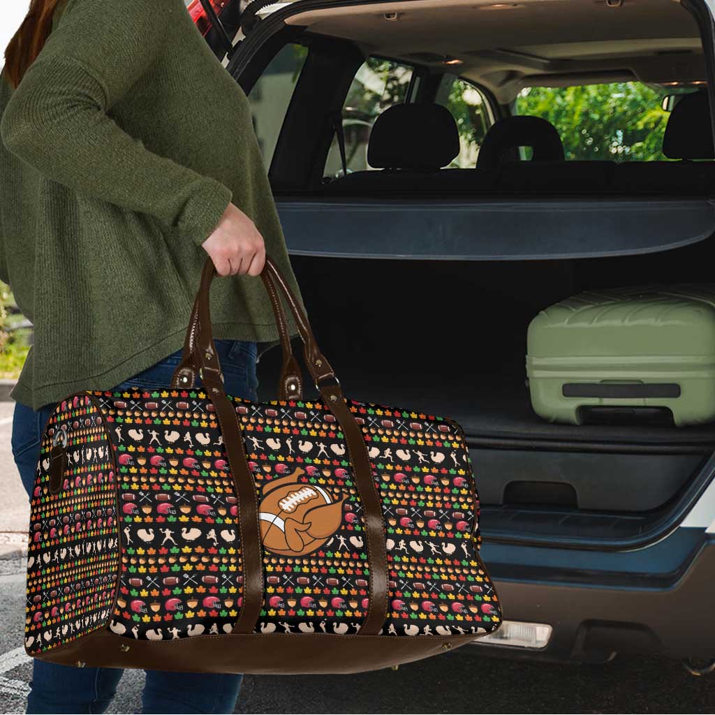 Merry Christmas Turkey Football Travel Bag Fall Leaves Pattern for Game Day Fans - Wonder Print Shop