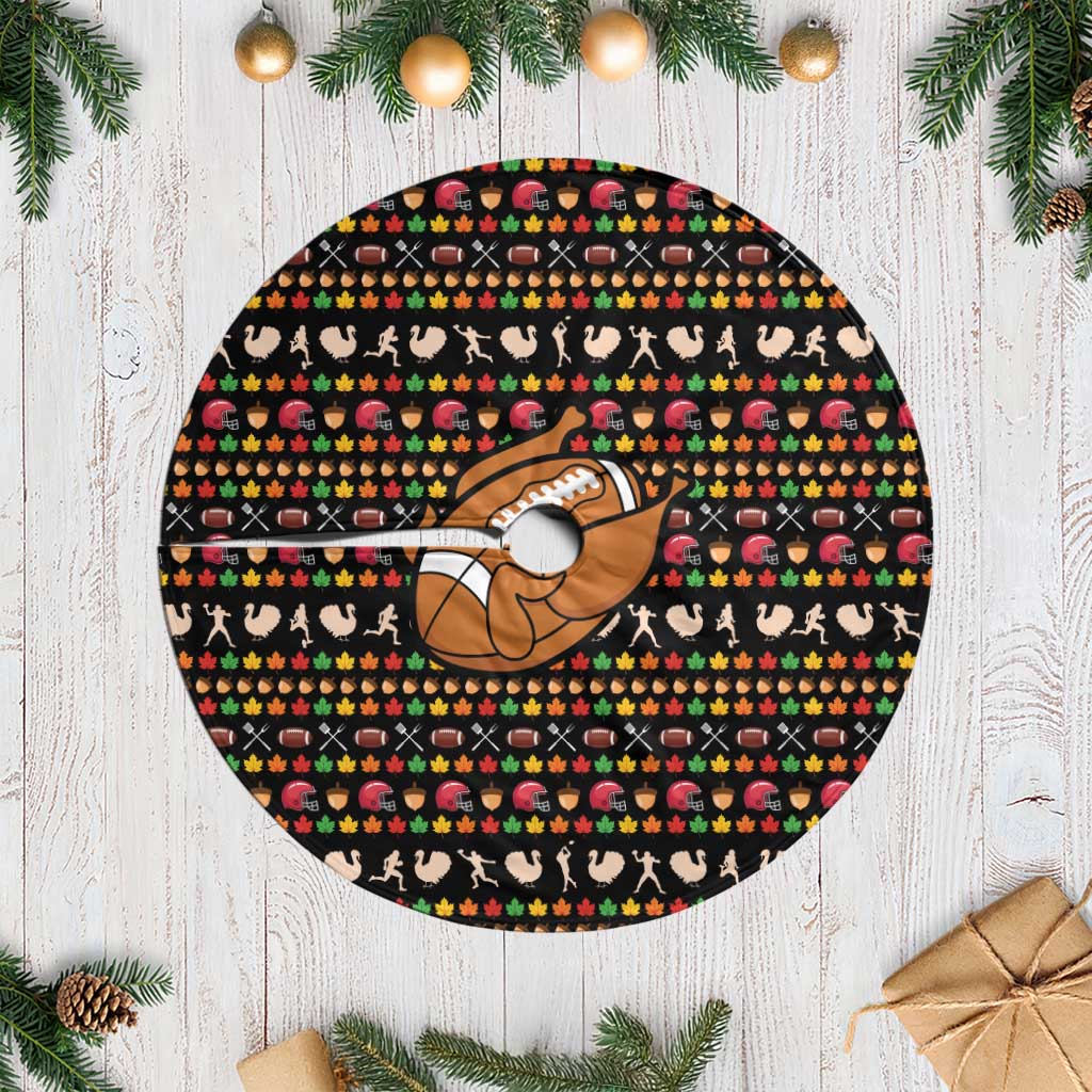 Merry Christmas Turkey Football Tree Skirt Fall Leaves Pattern for Game Day Fans - Wonder Print Shop