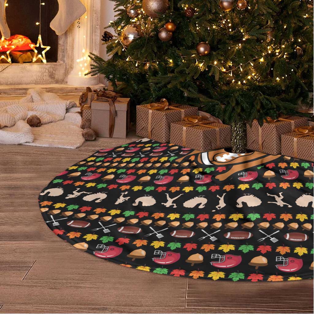 Merry Christmas Turkey Football Tree Skirt Fall Leaves Pattern for Game Day Fans - Wonder Print Shop
