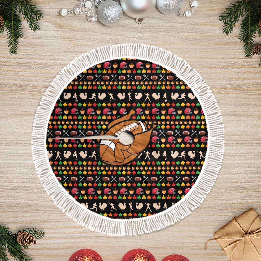 Merry Christmas Turkey Football Tree Skirt Fall Leaves Pattern for Game Day Fans - Wonder Print Shop