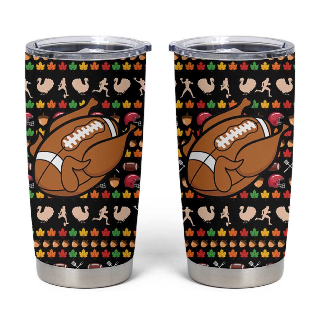Merry Christmas Turkey Football Tumbler Cup Fall Leaves Pattern for Game Day Fans - Wonder Print Shop