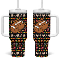 Merry Christmas Turkey Football Tumbler With Handle Fall Leaves Pattern for Game Day Fans - Wonder Print Shop