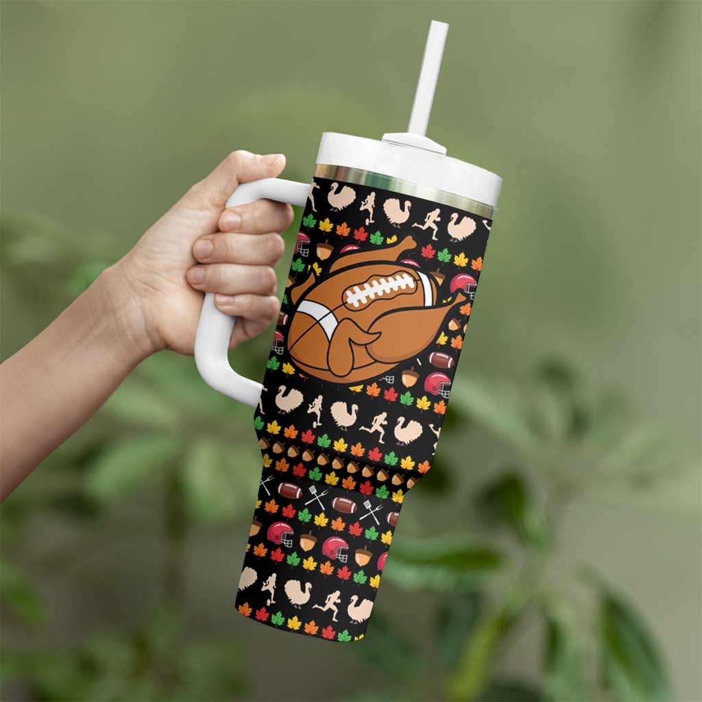 Merry Christmas Turkey Football Tumbler With Handle Fall Leaves Pattern for Game Day Fans - Wonder Print Shop