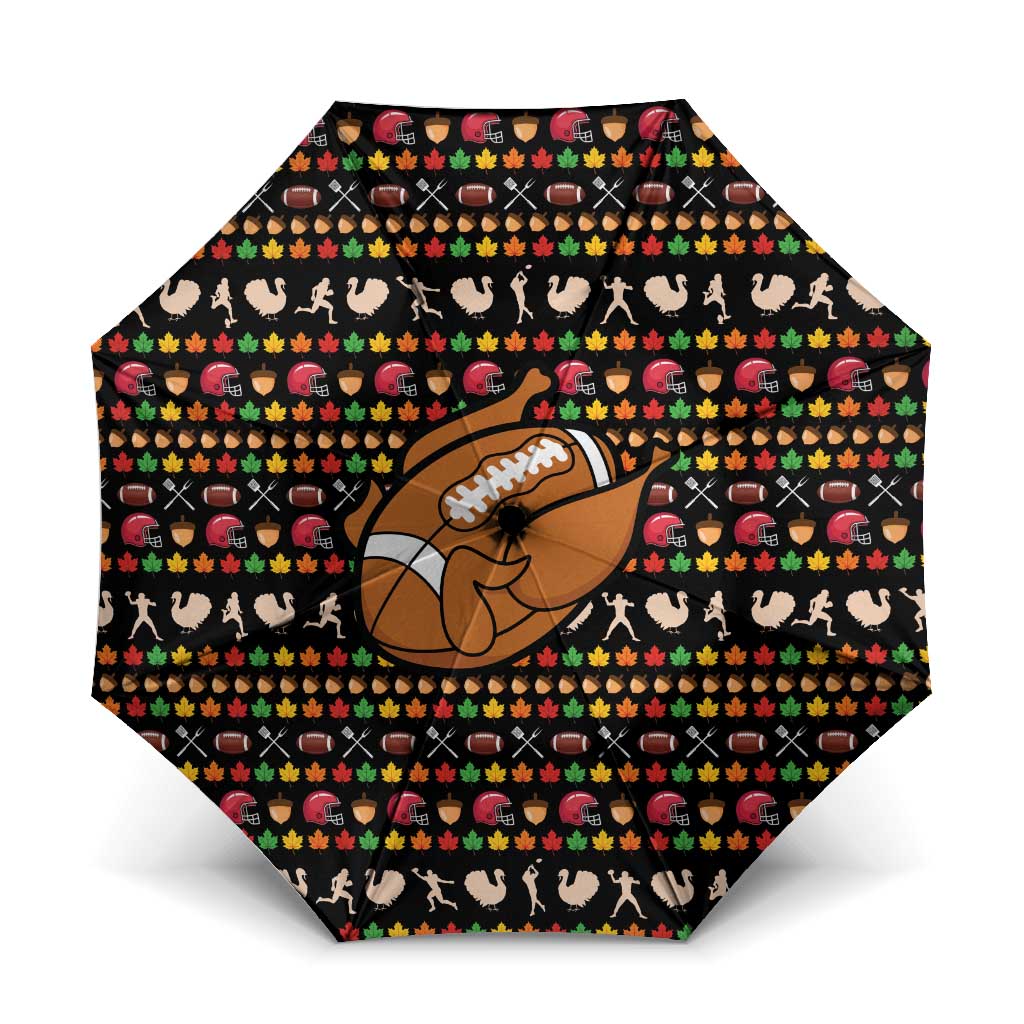 Merry Christmas Turkey Football Umbrella Fall Leaves Pattern for Game Day Fans - Wonder Print Shop