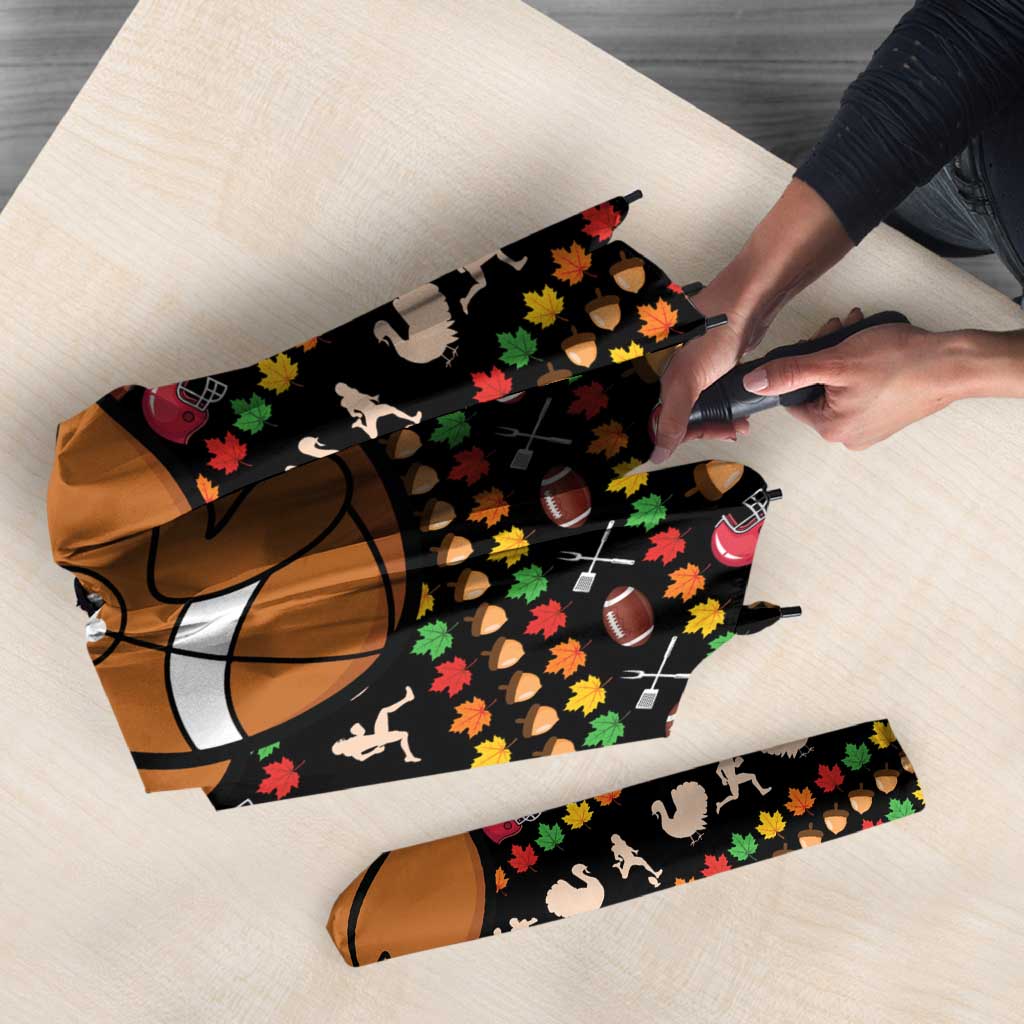 Merry Christmas Turkey Football Umbrella Fall Leaves Pattern for Game Day Fans - Wonder Print Shop