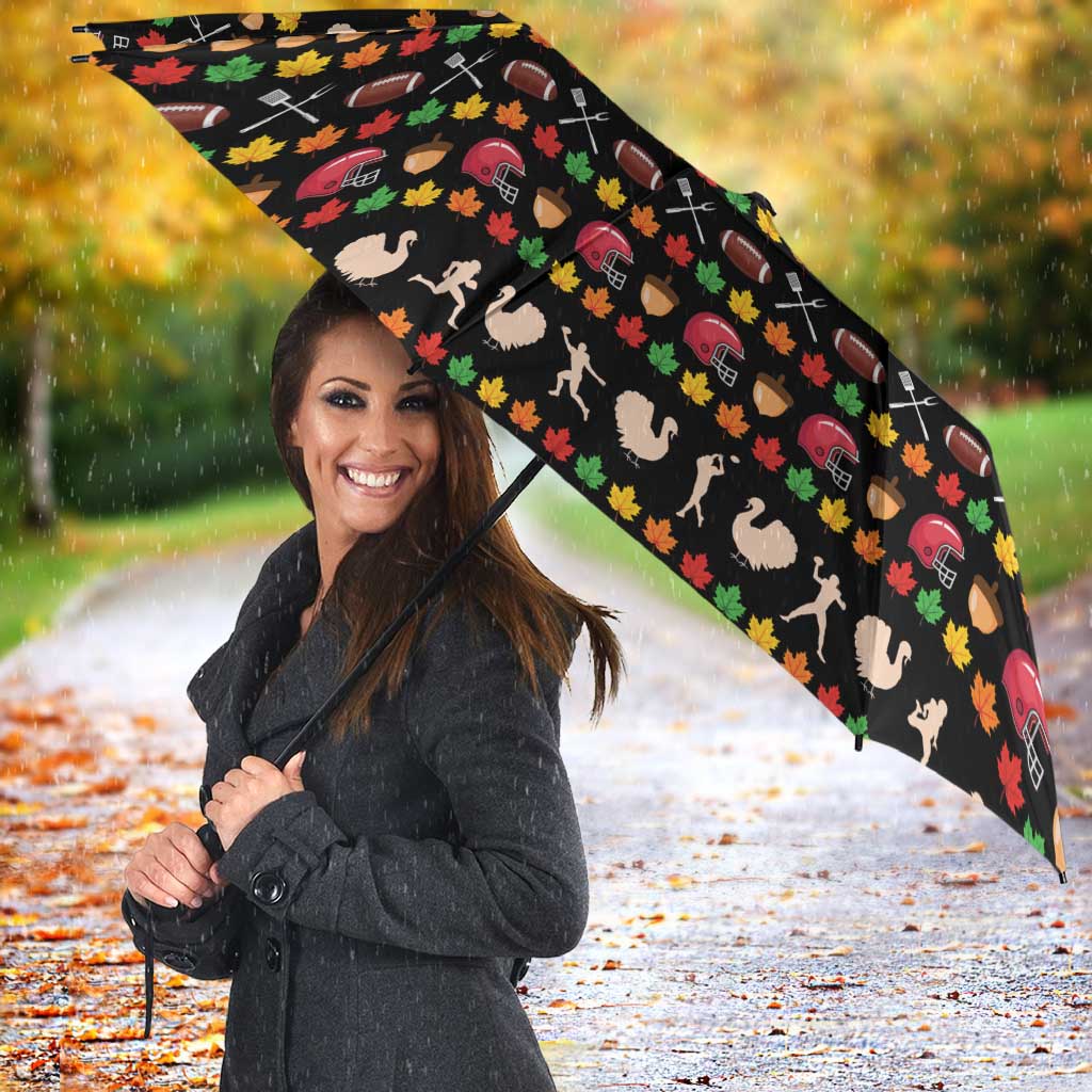 Merry Christmas Turkey Football Umbrella Fall Leaves Pattern for Game Day Fans - Wonder Print Shop