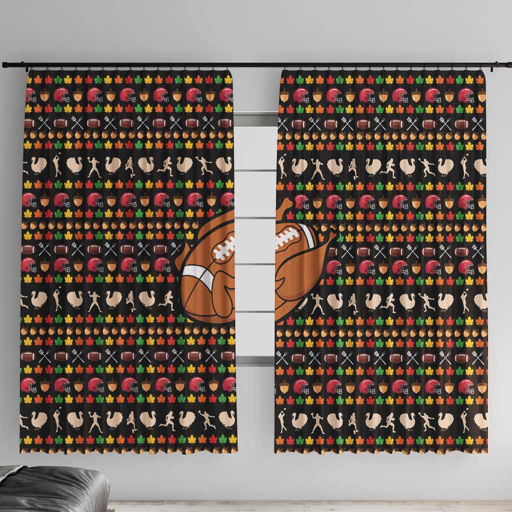 Merry Christmas Turkey Football Window Curtain Fall Leaves Pattern for Game Day Fans - Wonder Print Shop