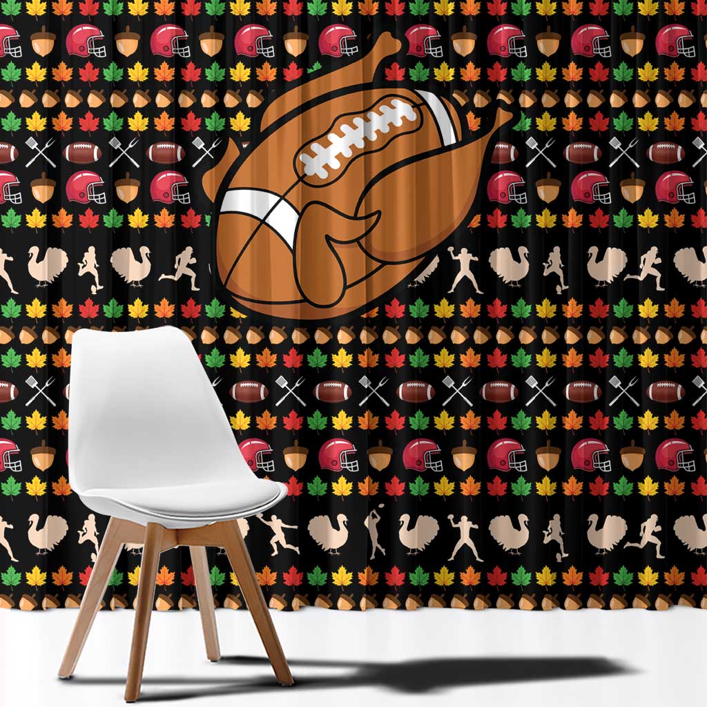 Merry Christmas Turkey Football Window Curtain Fall Leaves Pattern for Game Day Fans - Wonder Print Shop