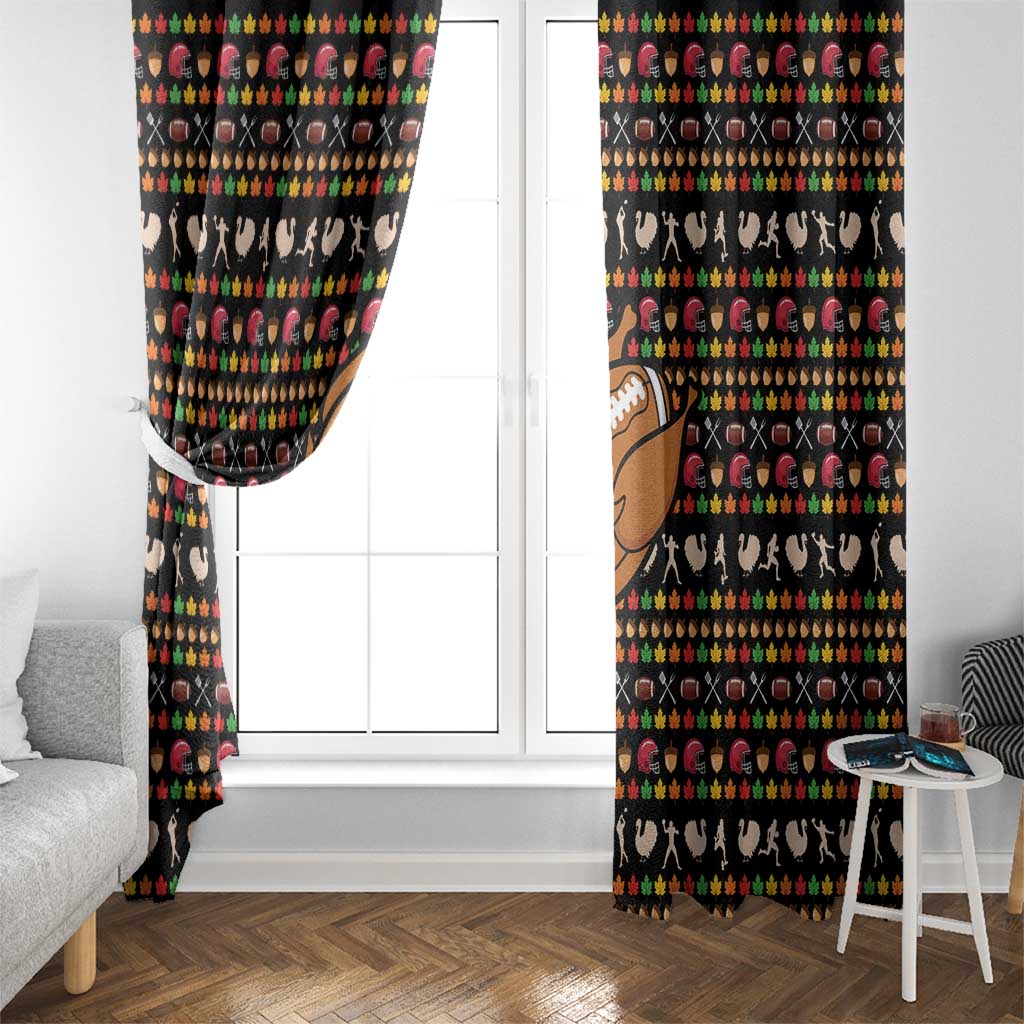 Merry Christmas Turkey Football Window Curtain Fall Leaves Pattern for Game Day Fans - Wonder Print Shop