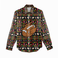 Merry Christmas Turkey Football Women Casual Shirt Fall Leaves Pattern for Game Day Fans - Wonder Print Shop