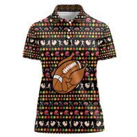 Merry Christmas Turkey Football Women Polo Shirt Fall Leaves Pattern for Game Day Fans - Wonder Print Shop