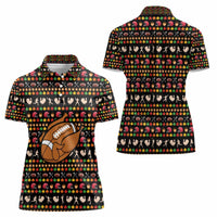 Merry Christmas Turkey Football Women Polo Shirt Fall Leaves Pattern for Game Day Fans - Wonder Print Shop