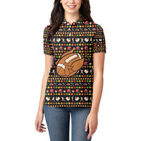 Merry Christmas Turkey Football Women Polo Shirt Fall Leaves Pattern for Game Day Fans - Wonder Print Shop
