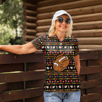 Merry Christmas Turkey Football Women Polo Shirt Fall Leaves Pattern for Game Day Fans - Wonder Print Shop