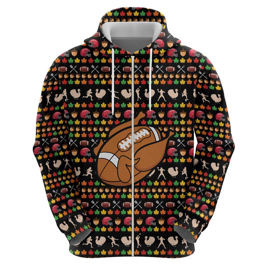 Merry Christmas Turkey Football Zip Hoodie Fall Leaves Pattern for Game Day Fans - Wonder Print Shop