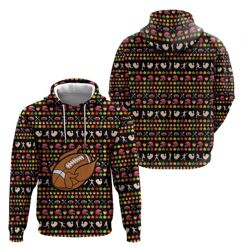 Merry Christmas Turkey Football Zip Hoodie Fall Leaves Pattern for Game Day Fans - Wonder Print Shop